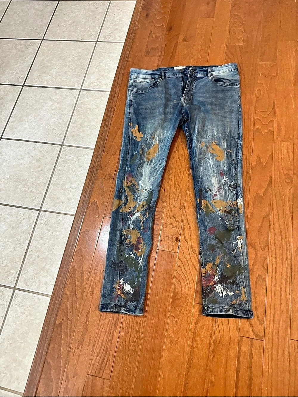 FWRD Painted Skinny Jeans Waist 32X38 Blue